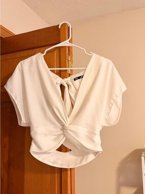Zara White Twist-Front Crop Top with Back Tie